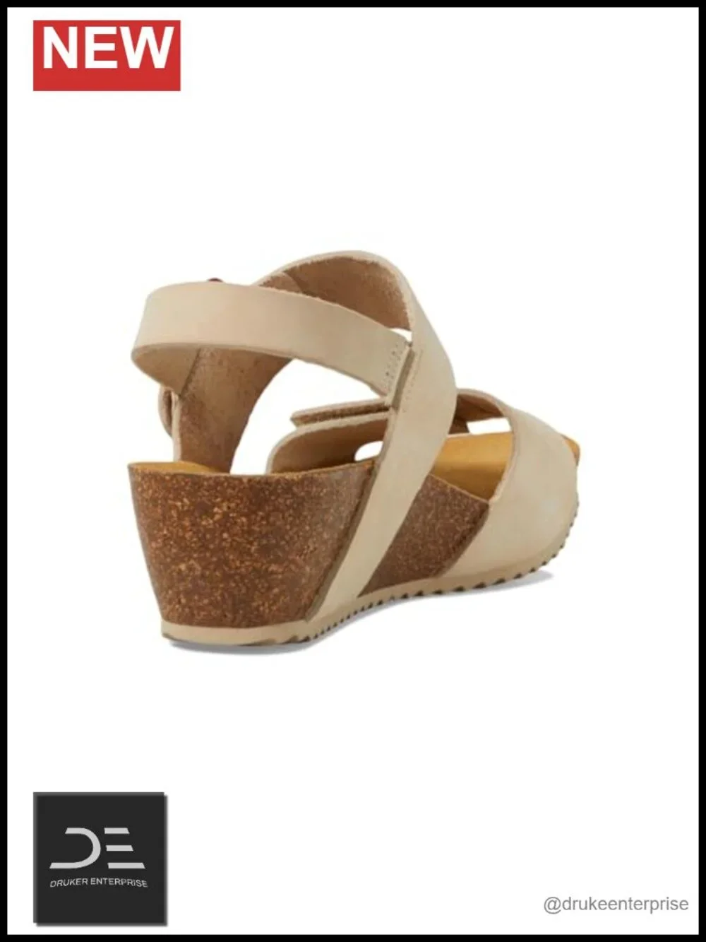 Leather Wedge Sandals Slingback Hook Loop Closure Round Toe Comfortable